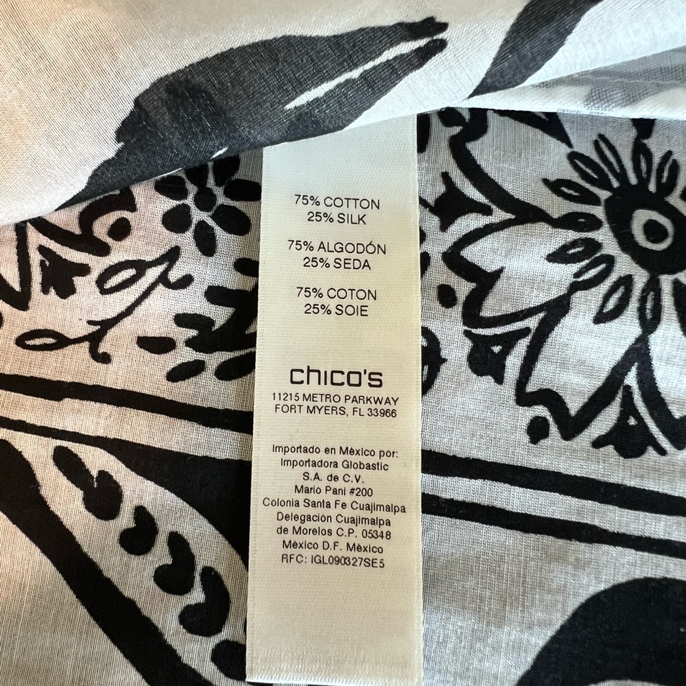 Chico’s Kimono Top in Black/White Pattern Cotton Silk Lightweight - Picture 6 of 8